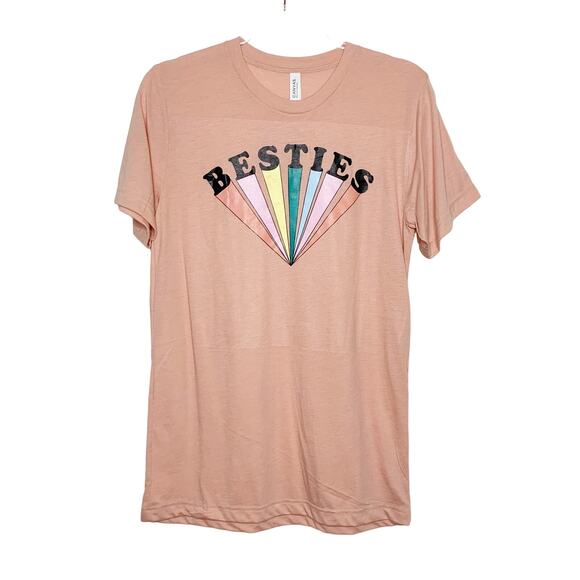 BELLA CANVAS Women's Besties Graphic T-Shirt Crewneck Pullover Light Pink Size M - Picture 4 of 4